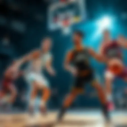 Players from DEN and JAZZ competing in a basketball game