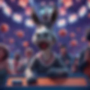 DennyTheDonkey in March Madness DennyTheDonkey, a cartoon character, participates in a March Madness betting contest surrounded by cheering fans and basketball graphics.