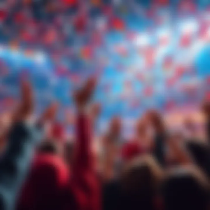 Fans celebrating Denver's surprising football victory with cheers and confetti in the air.
