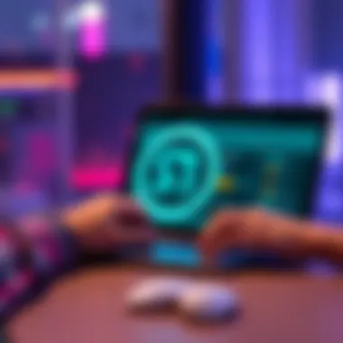 A person using a laptop to deposit cryptocurrency on the Stake platform, with digital coins visible on the screen.