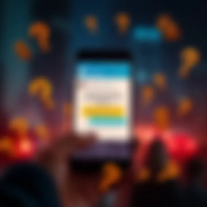 Deposit bonus on Telegram A graphic showing a smartphone displaying a Telegram group chat about a deposit bonus offer, with money symbols and question marks around it.
