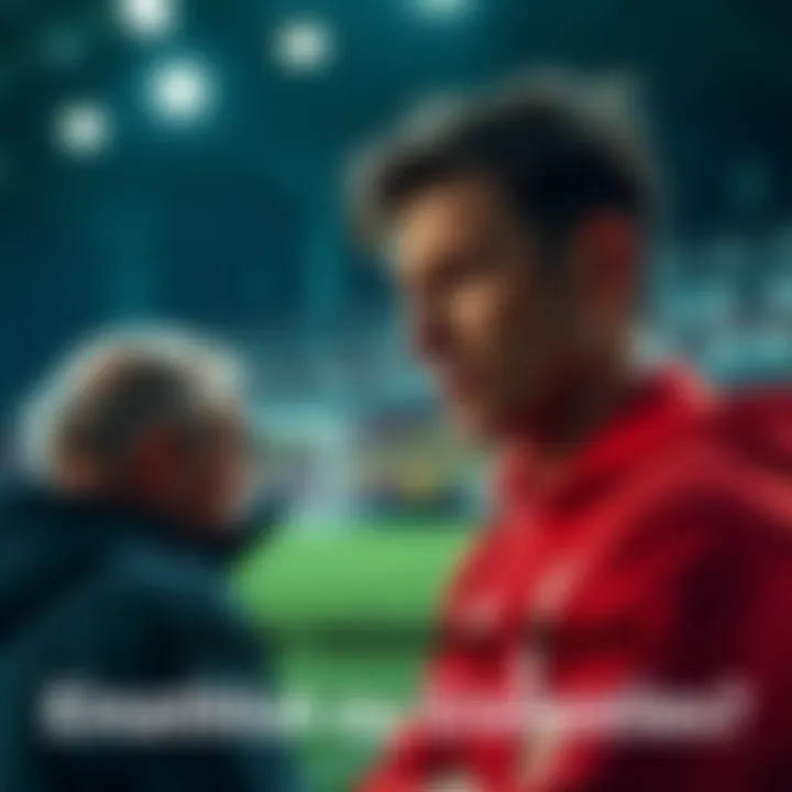 A concerned coach watching Dern during training, contemplating his performance for the upcoming match.