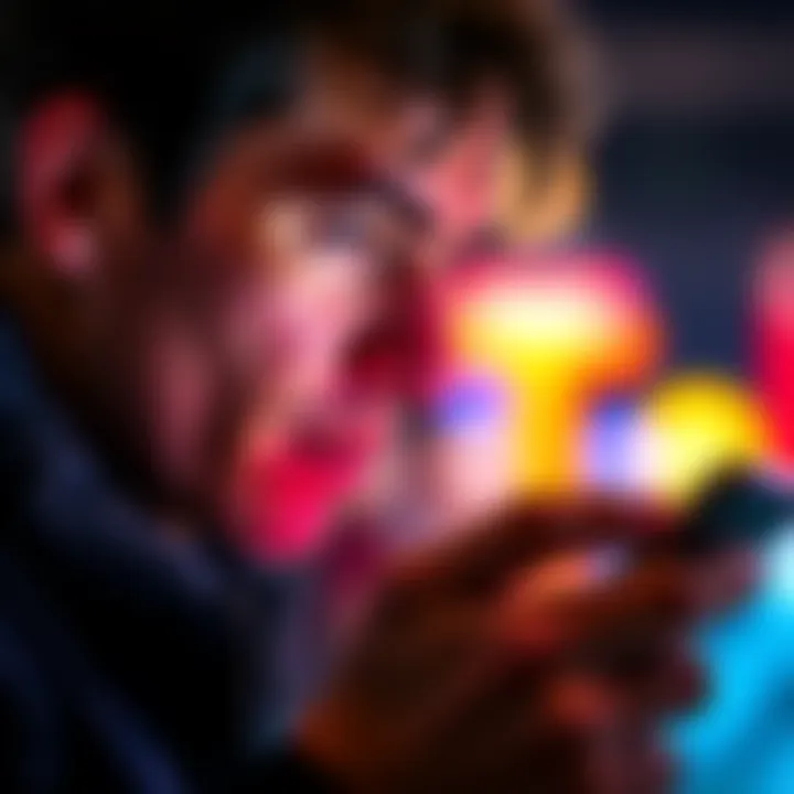 A person looking at a DFS app on their phone with a focused expression