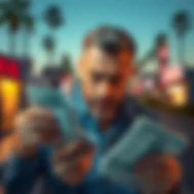 A man showing signs of stress while holding bills and documents in Los Angeles, warning of fraudulent behavior.