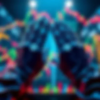 A graphic representation of the Diamond Hands trading strategy with stock market charts and symbols of strength, like diamonds.