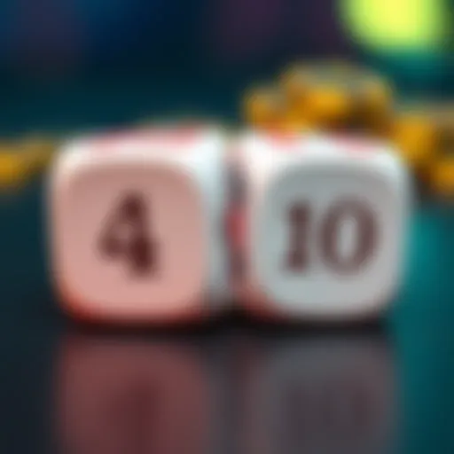 Close-up of two dice, highlighting the numbers 4 and 10, symbolizing high payouts in gambling
