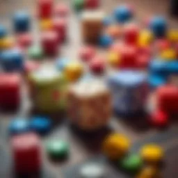 A close-up of colorful dice and game pieces scattered on a game board, illustrating the balance between luck and skill in gaming.