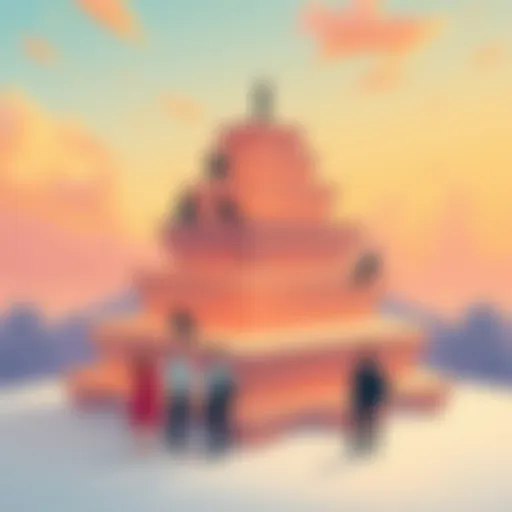 Illustration showing various levels stacked with people discussing each level's significance