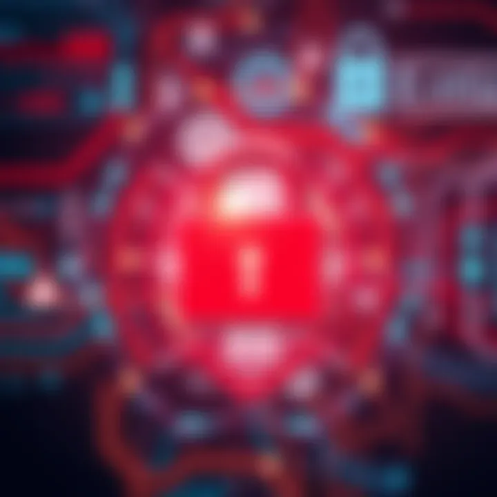 A graphic showing a padlock with a warning symbol, representing a digital security breach, with tech elements in the background.