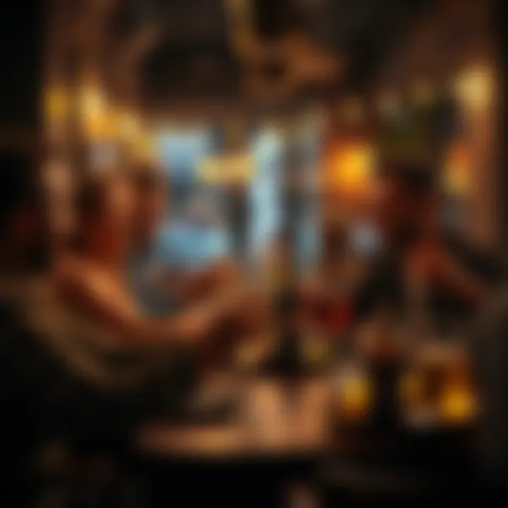 Group of friends enjoying dinner and drinks together at a table