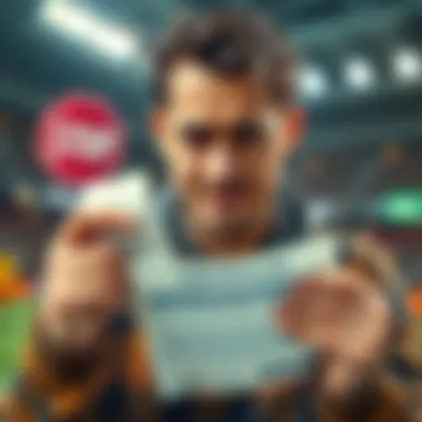 A frustrated bettor holding a sports betting slip, expressing disappointment after a bet was unfairly returned due to player injury.