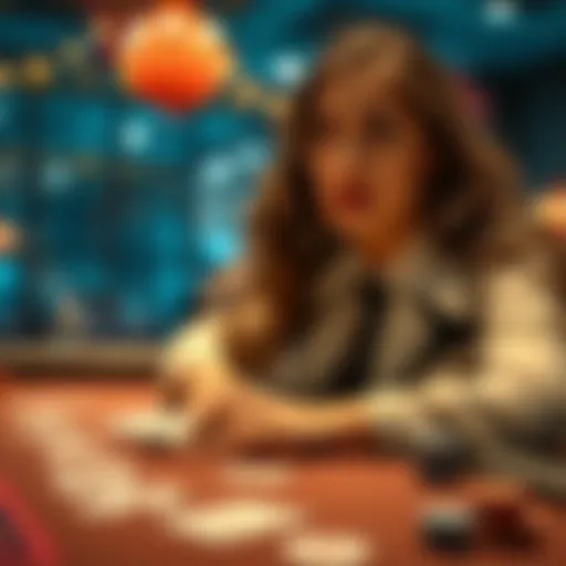 A woman looking upset at a blackjack table with cards and chips scattered around