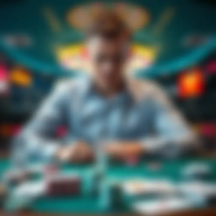 A frustrated casino player sitting at a gaming table with a frown, surrounded by empty bonus cards and chips, expressing dissatisfaction with current offers.