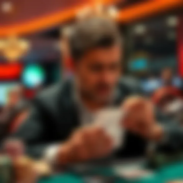 A disappointed person looks at their betting slip, showing lost wager hopes, with a sad expression in a casino setting.