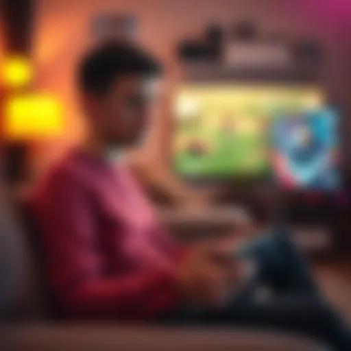 A frustrated gamer sitting on a couch, holding a game controller, looking disappointed while playing a video game on screen.
