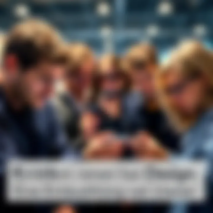 A group of frustrated people examining a new smartphone, showing signs of dissatisfaction with its design.