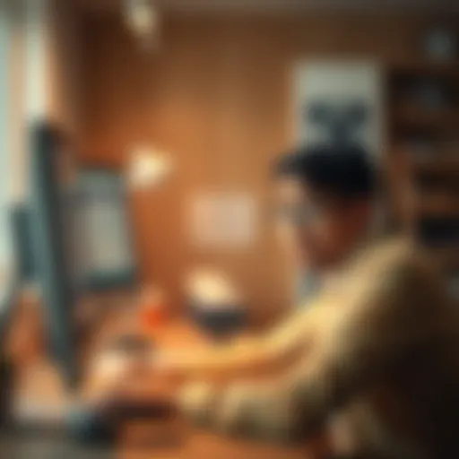 A person sitting at a desk with a frustrated expression while looking at their computer, showing a message about changes in a community practice.