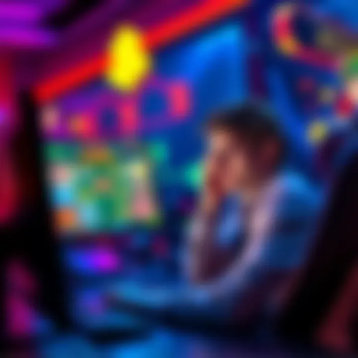 A frustrated player sitting at a computer with casino graphics on the screen, showing disappointment regarding bonus issues.
