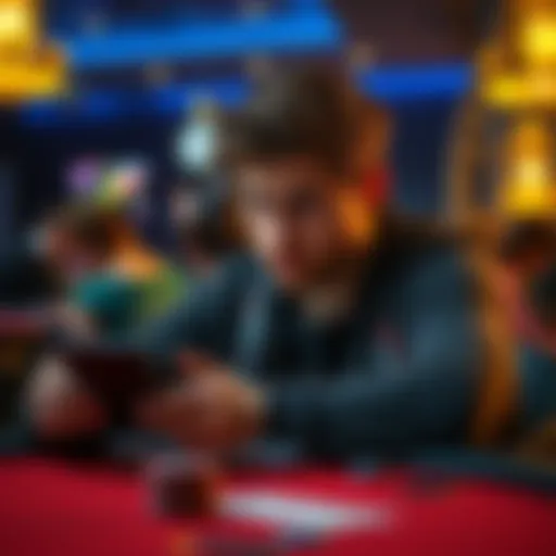 A frustrated player sitting at a poker table with a smartphone showing Ignition Casino, looking upset about the experience.