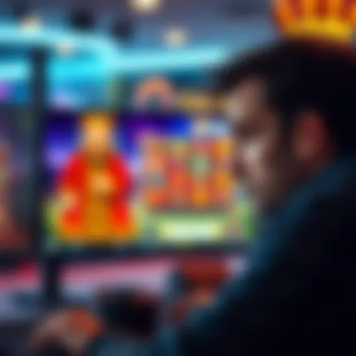 A frustrated player stares at a computer screen displaying a casino game with no winnings, showing signs of disappointment about Crown Coins.
