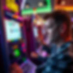 Disappointed player at a slot machine A frustrated player looking at a slot machine screen showing an error message. The player appears upset after losing a bonus due to a technical glitch.