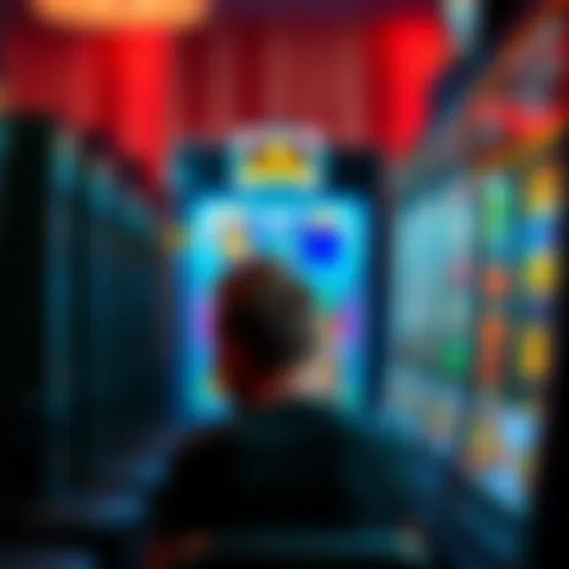 A person sits in front of a slot machine looking frustrated after not winning despite many spins