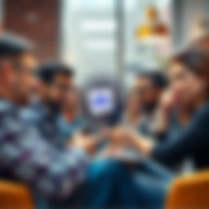 A diverse group of people engaged in a lively discussion on Discord about financial success