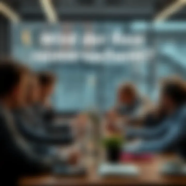 Group of people discussing uncertain future outcomes around a table