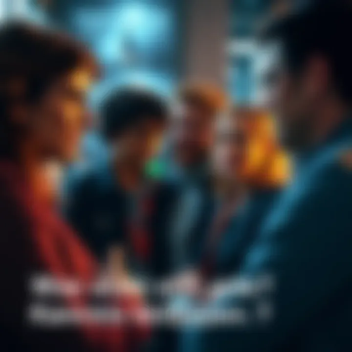 Group of people discussing ideas with a thoughtful expression