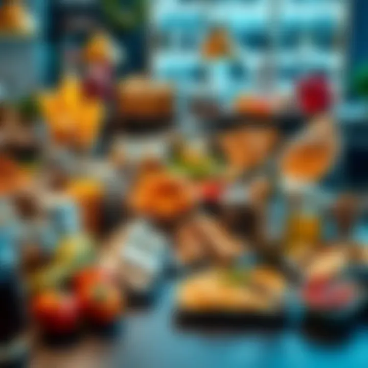 A colorful display of various safe choice options such as food, services, and products laid out invitingly on a table.
