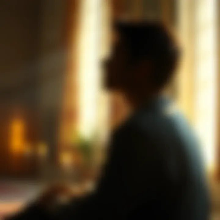 A serene scene depicting a person sitting in quiet reflection, with soft light illuminating their face, conveying a sense of peace and hope.