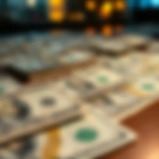 A close-up view of several dollar bills laid out on a table, illustrating the concept of money and value.