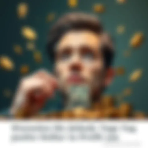 A person thinking about money with a dollar bill and coins around them, symbolizing profit ideas