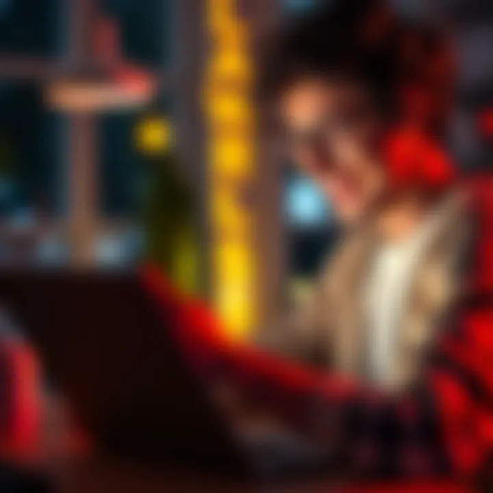A person looking at various dollar rewards websites on a laptop with a happy expression.
