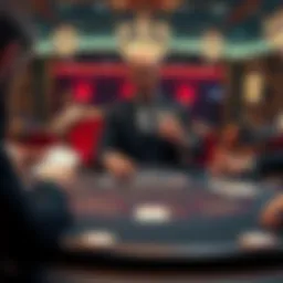 A dealer revealing cards on a Double Exposure Blackjack table while players watch.