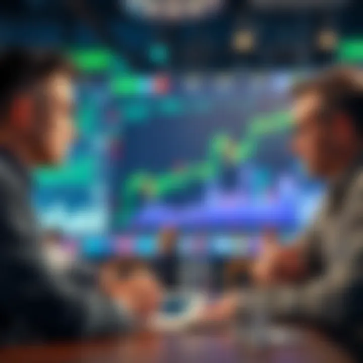 Analysts discussing Draftkings earnings forecasts with stock charts and sports icons in the background