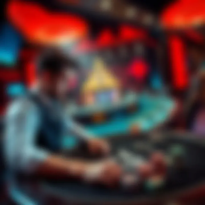 Concern about Draftkings Casino A worried player looking at a blackjack table with a dealer in a casino setting, showing frustration over losses.