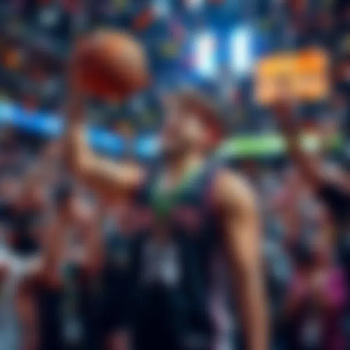 A basketball player celebrating after winning the DraftKings Court Event, surrounded by fans and confetti.
