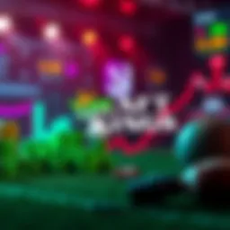 A downward trend graph representing the decline of DraftKings stock, alongside sports betting elements in the background.