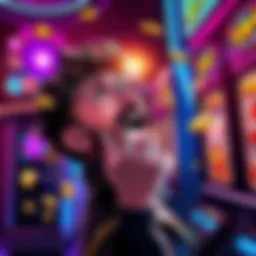 A person celebrating a big win at a Dragon Link slot machine with coins and lights flashing around.