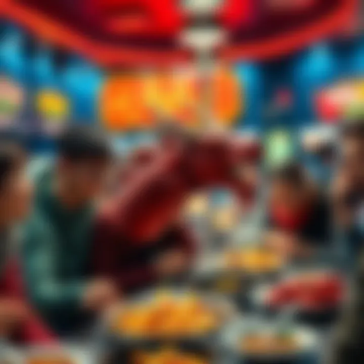 Guests enjoying unlimited dragon meat at a local card game room buffet
