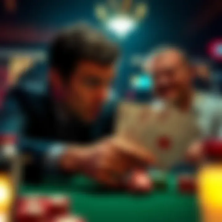 A tense poker game scene showing a player looking shocked after losing a large bet with a pair of aces, while another player smirks confidently.