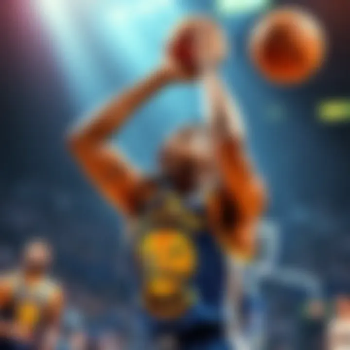 Draymond Green shooting a basketball Draymond Green in action, taking a shot during a game, showcasing his skills