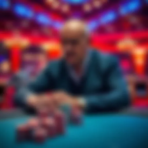 Dutch Boyd sitting at a poker table during a tournament, focused on his cards, with chips stacked in front of him