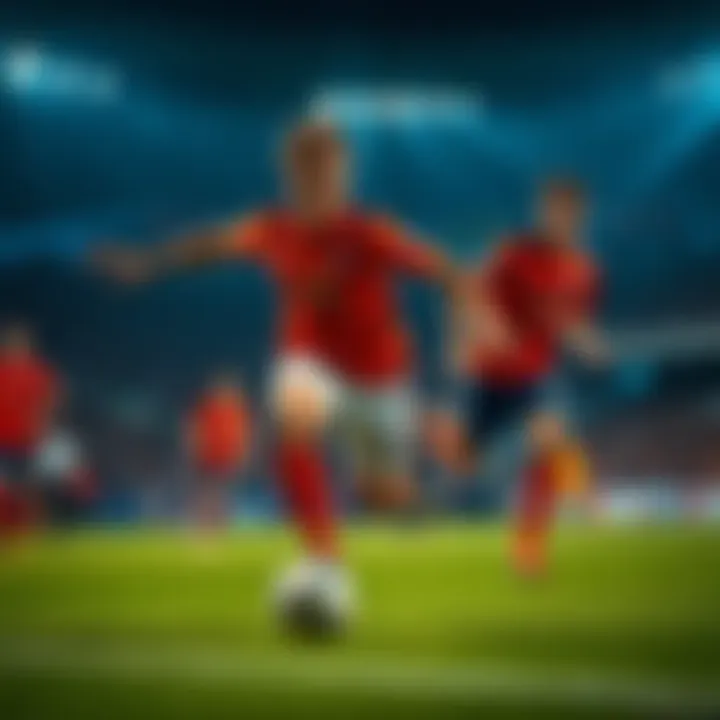 A Dutch soccer player dribbling the ball during a match, showing excitement and determination