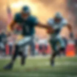 Two NFL players in action, one running with the ball, another defending, showcasing a tense moment during a game between the Eagles and Cowboys.