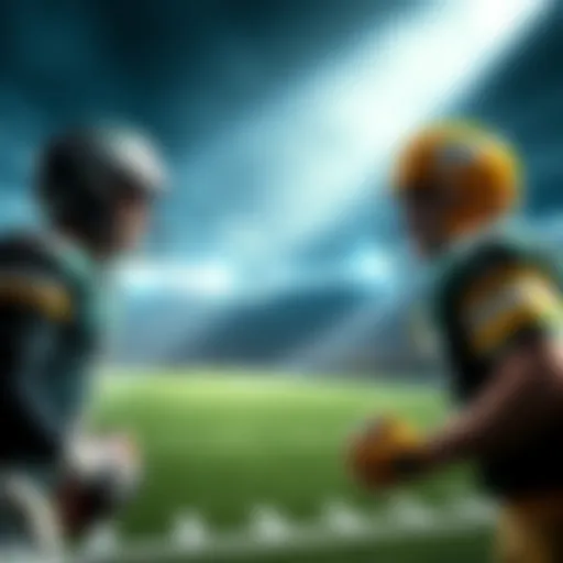 Players from the Philadelphia Eagles and Green Bay Packers facing off on the football field