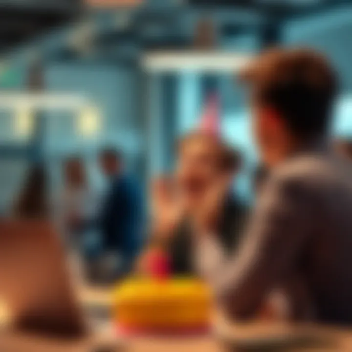 Early Birthday Bonus Celebration Person happily receiving an early birthday bonus at work, showing excitement and surprise.