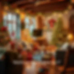 A cozy living room decorated for Christmas with twinkling lights, a decorated tree, and wrapped gifts, creating a warm festive atmosphere.