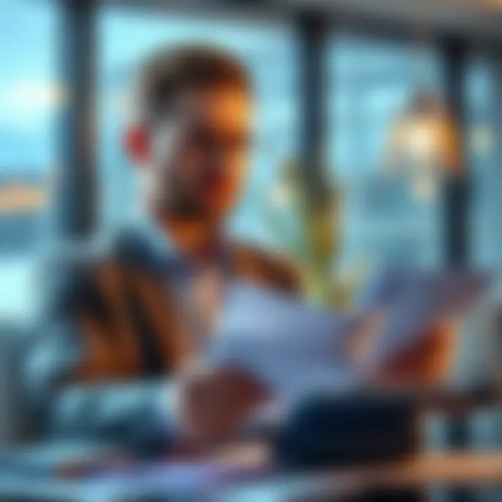 A thoughtful person looking at financial documents and a calculator, pondering early payout decisions.